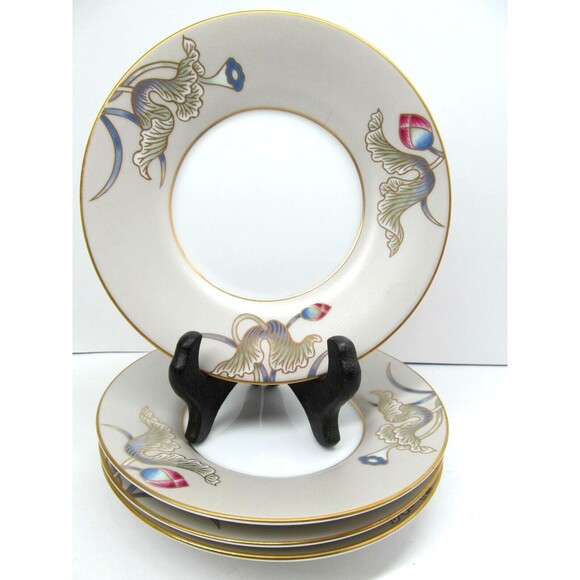 Fitz And Floyd Cloisonne Lotus 5 1/2" Saucers Set Of 4 Saucers Excellent Cond - Picture 3 of 11